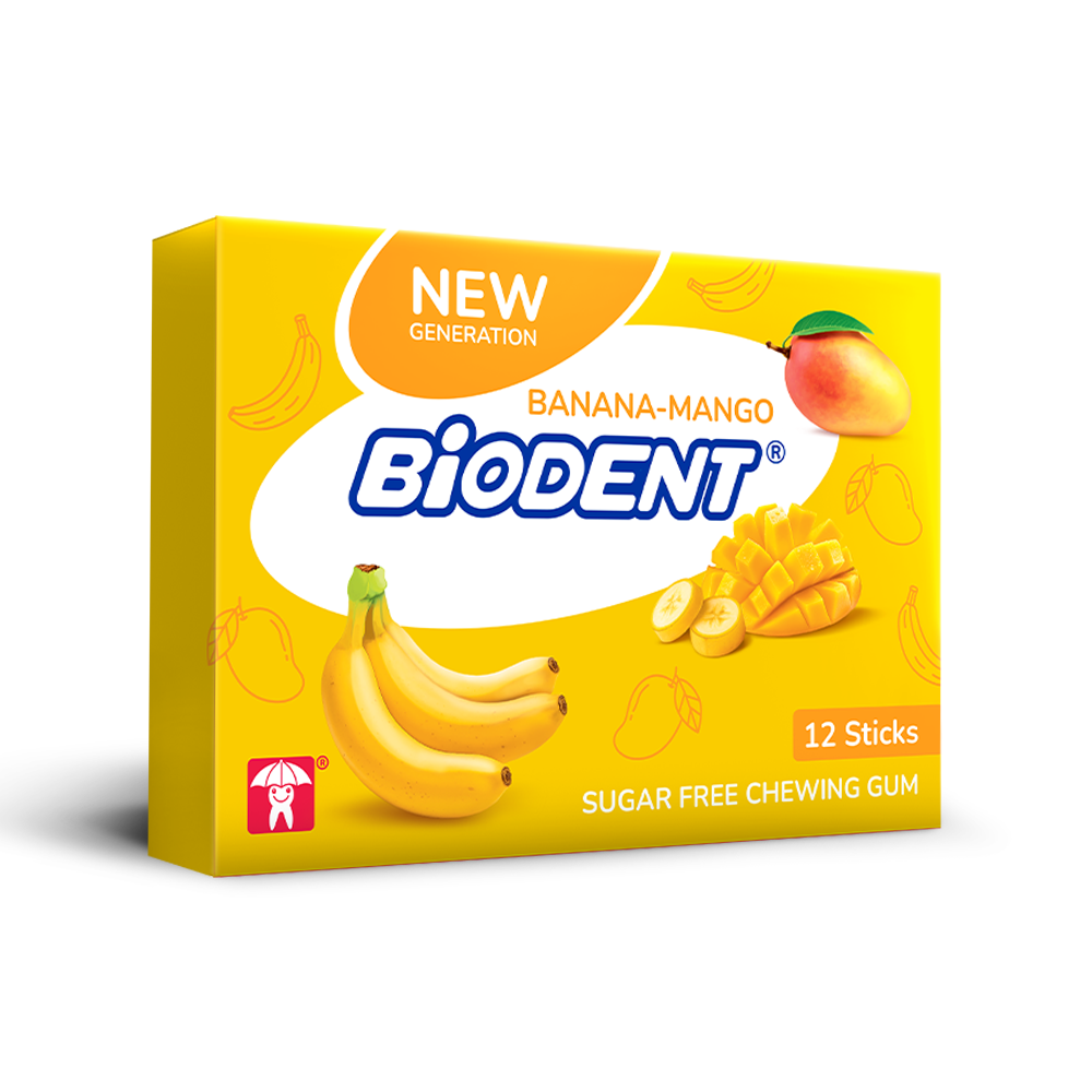 آدامس نسل جدید بدون شکر با طعم موز-انبه بایودنت